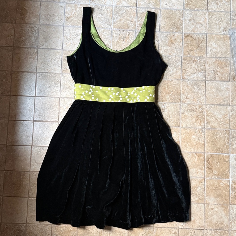 Corey Lynn Calter Curtain Closer Dress Black Velvet Lime Pockets Classic Anthro